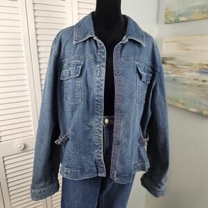 Liz Claiborne Denim Jacket Large Belted Utility